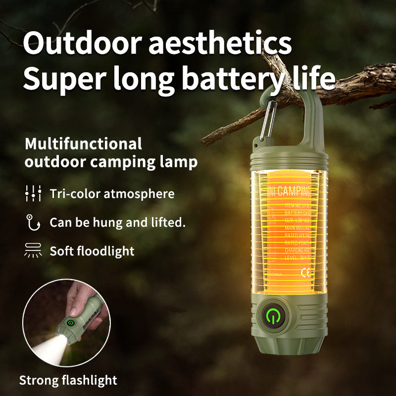 New Cross - border Outdoor Camping Lantern with Multi - light Source, Portable Keychain Hook, Mini Flashlight & Atmospheric Camping Light