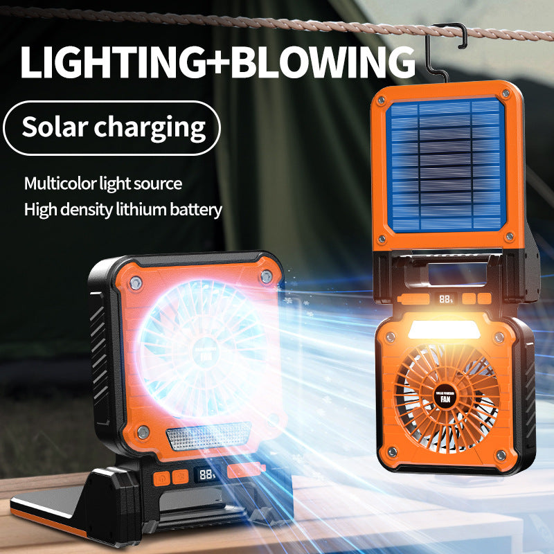 New Cross - border Outdoor Portable Solar - powered Fan, Multi - functional Folding Tent Lamp, Outdoor Camping Fan & Camping Light