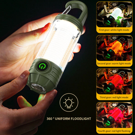 New Cross - border Outdoor Camping Lantern with Multi - light Source, Portable Keychain Hook, Mini Flashlight & Atmospheric Camping Light